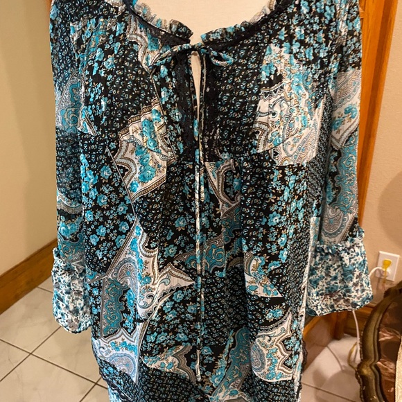 Turquoise black and multicolor blouse in size 1X by notationNotations - Picture 9 of 9